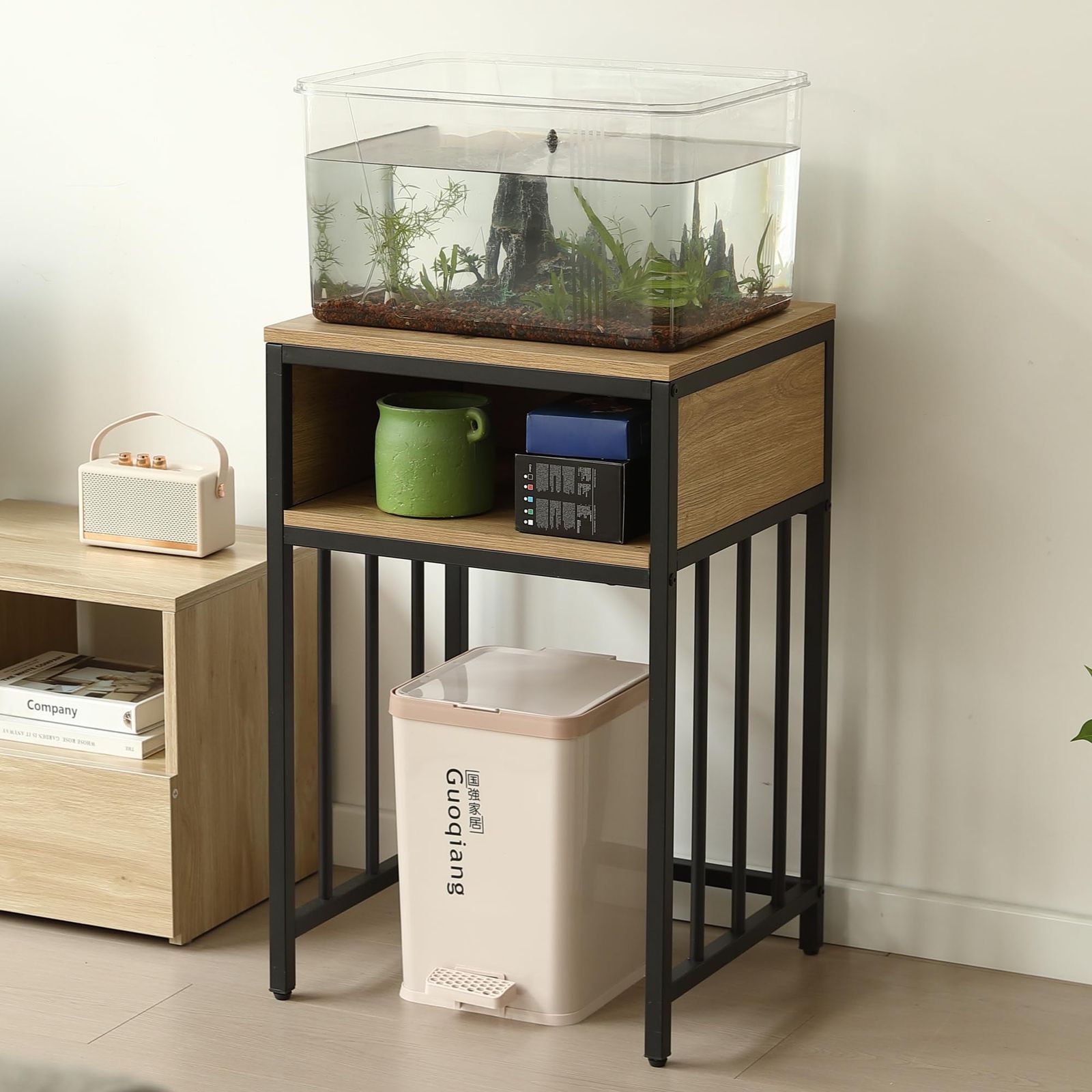 OSJ 水槽台 水槽スタンド 45 m 40 cm 耐荷重100 kg 収納棚 二段 幅45 スチール 頑丈 アジャスター付 ラック 木製 飼う 2段 収納ラック ナチュラル