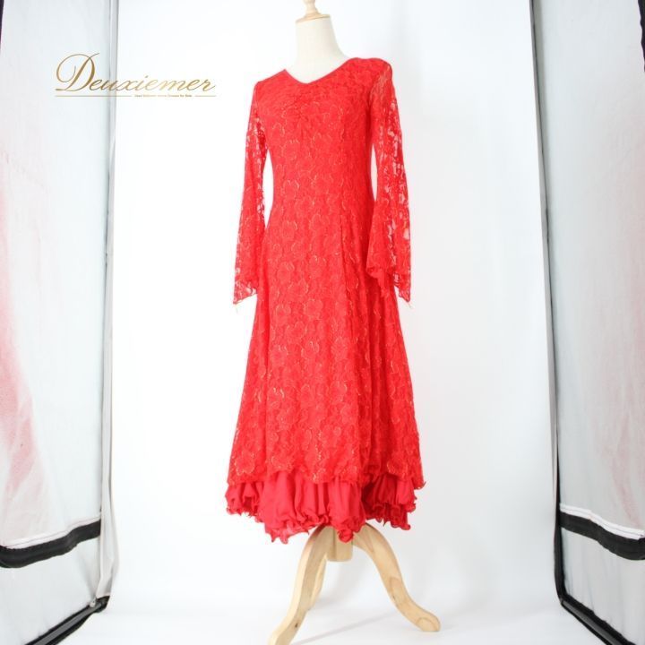 【美品 社交ダンス衣装】ワンピース ドレス ICHIOKU 赤 派手 シンプル 社交ダンス 衣装 スタンダード ドレス ワンピース パーティドレス