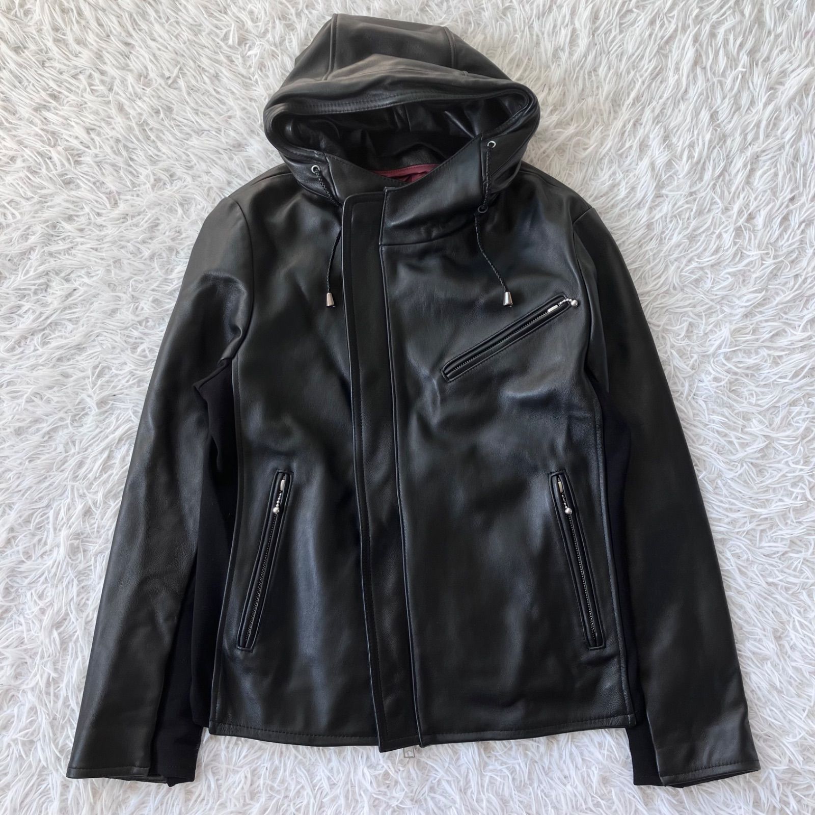 美品 JOHNNY WOLF ジョニーウルフ レザー フード ライダース