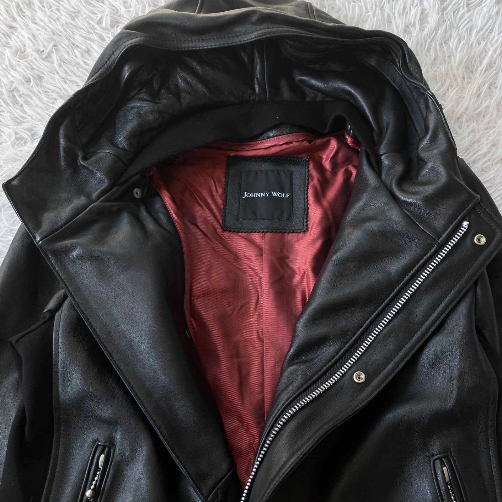 美品 JOHNNY WOLF ジョニーウルフ レザー フード ライダース