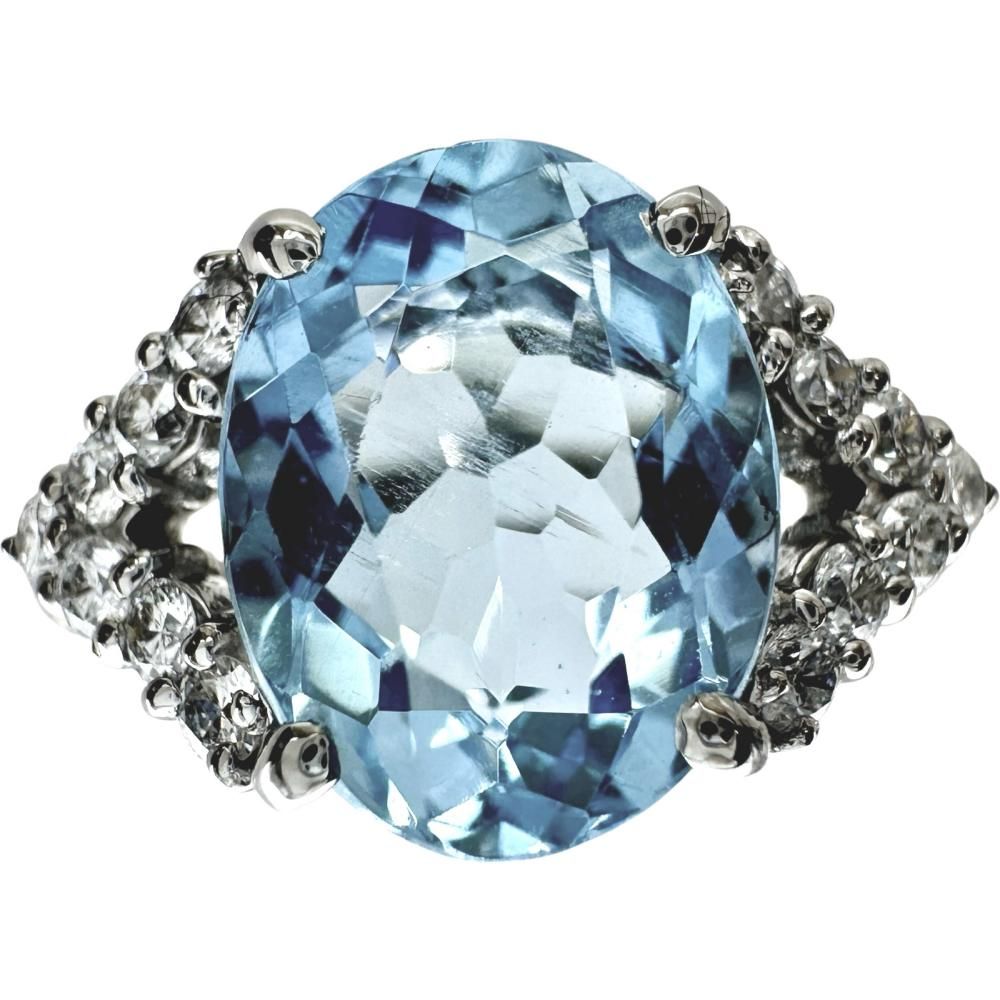 K18WG アクアマリン1.55ct エメラルド0.47ct ダイヤ0.03ct K18WG アクアマリン ダイヤモンド リング #14 【公式通販】