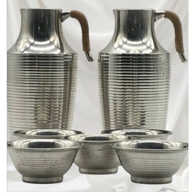 上質 錫製 酒器セット 徳利2 ぐい呑み5 共 昭和刻印あり 美しい質感 コレクション品