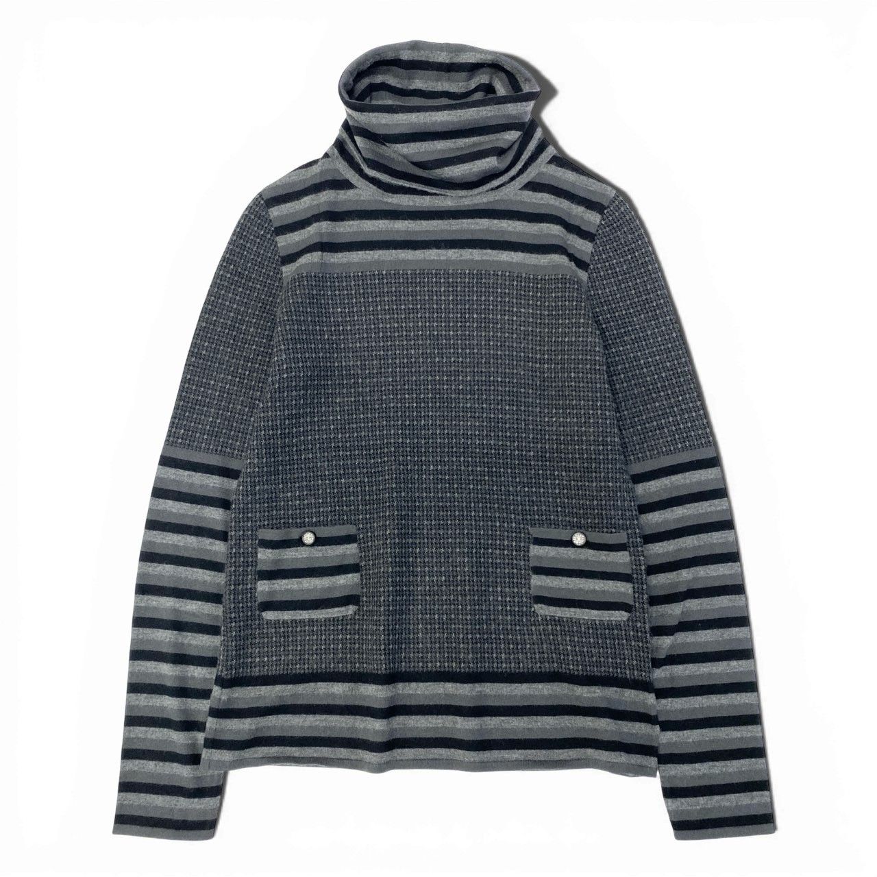 38a15 CHANEL シャネル ココマークボタン ボーター カシミヤセーター