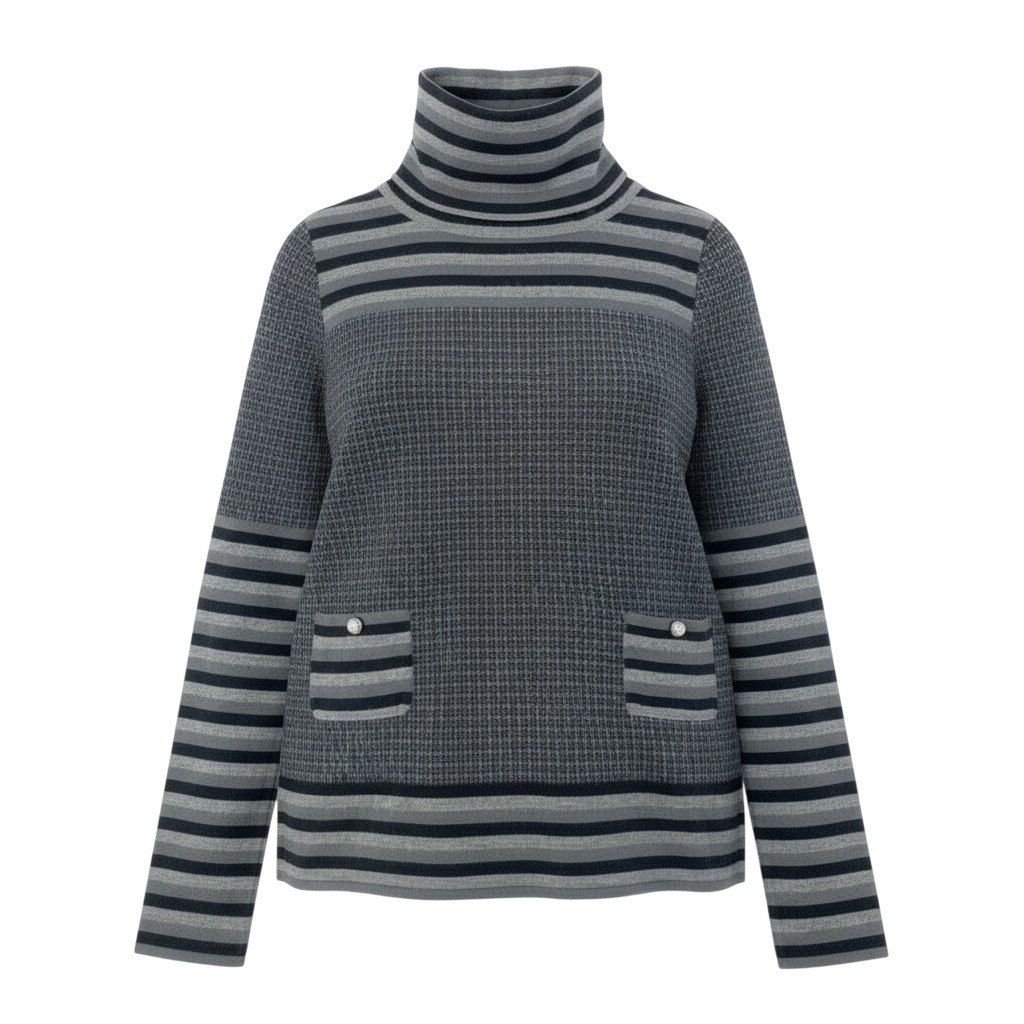 38a15 CHANEL シャネル ココマークボタン ボーター カシミヤセーター