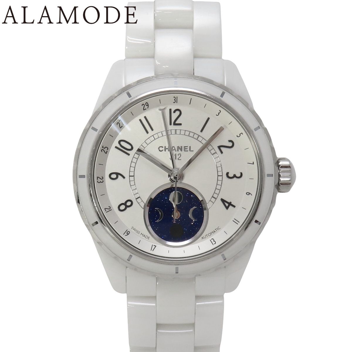 保証書付 シャネル J12 ファーズドゥリュヌ H3404 セラミック 自動巻き 腕時計 2020年11月 シルバー ホワイト メンズ 41100092406 アラモード