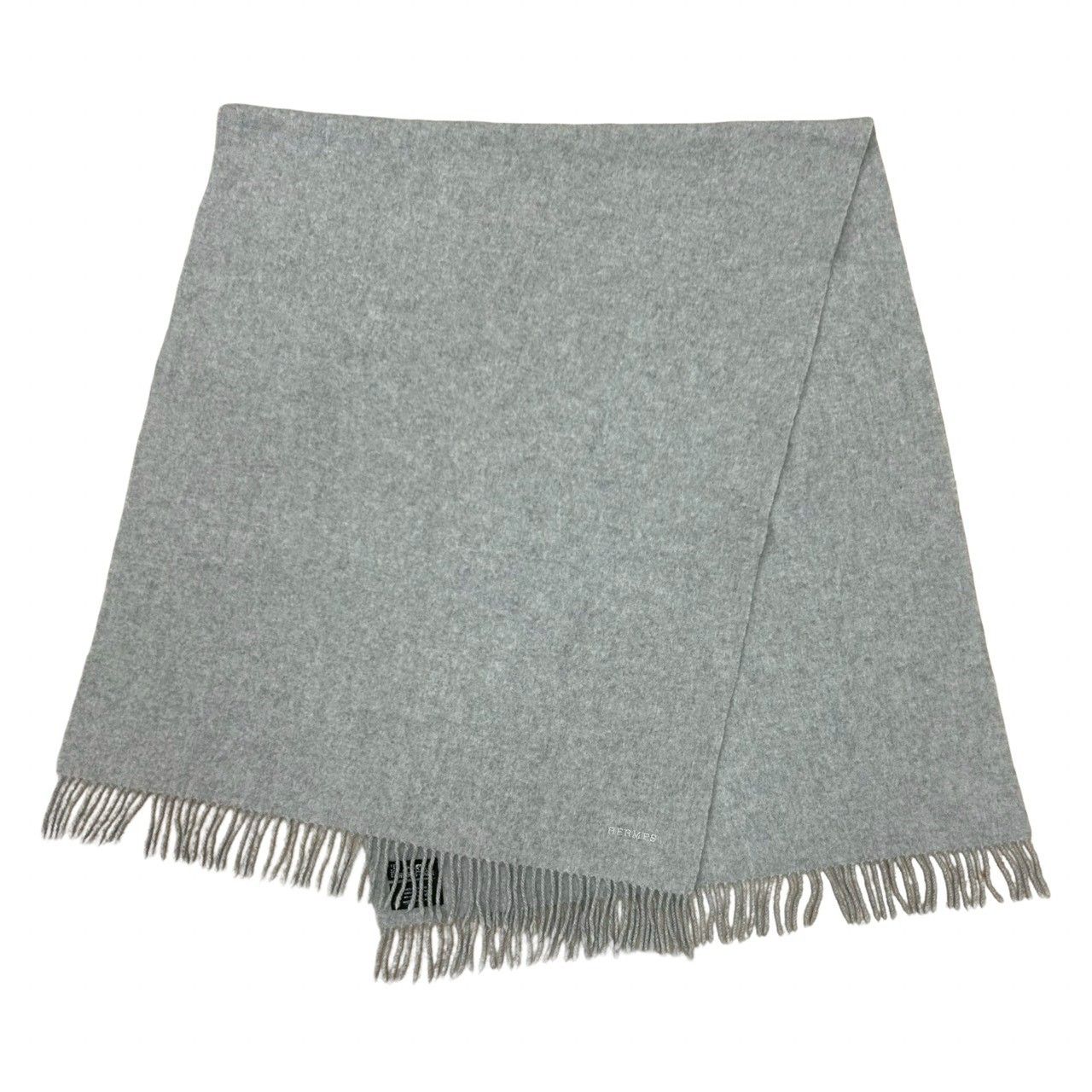 極 美品 希少品 HERMES エルメス ロゴ 刺繍 フリンジ 無地 カシミヤ