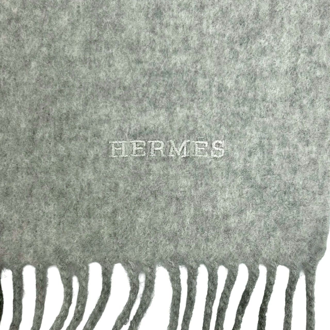極 美品 希少品 HERMES エルメス ロゴ 刺繍 フリンジ 無地 カシミヤ