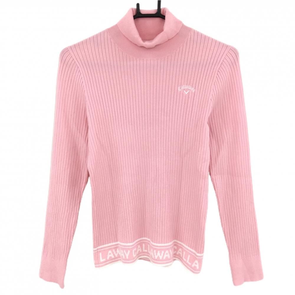 Callaway セーター LL ホワイト ピンク 美品】キャロウェイ タートルネックセーター ピンク×白 ストライプ編み