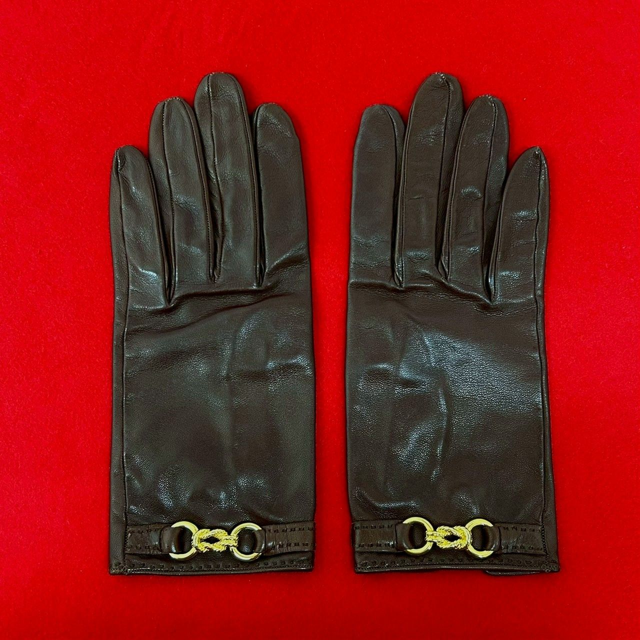 極 美品 希少品 HERMES エルメス ゴールド ツイスト金具 レザー 手袋