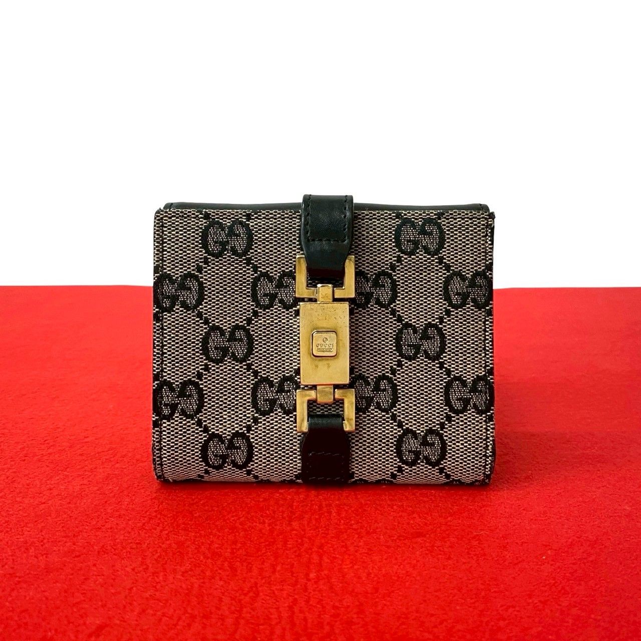 極 美品 GUCCI グッチ ジャッキー 金具 レザー 本革 GG キャンバス 二