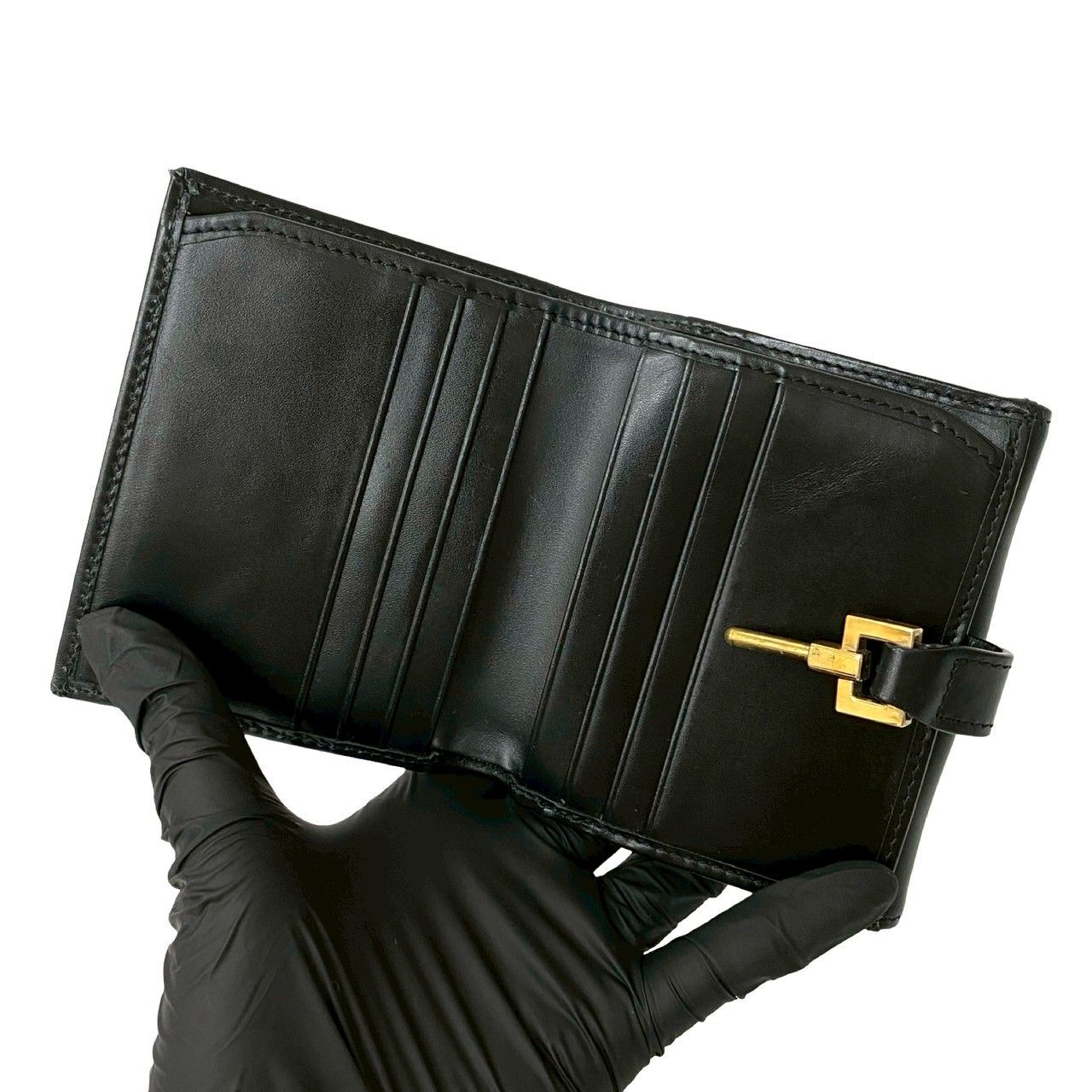 GUCCI GUCCIブラックレザー小銭入れ付きジャッキー金具メンズ長