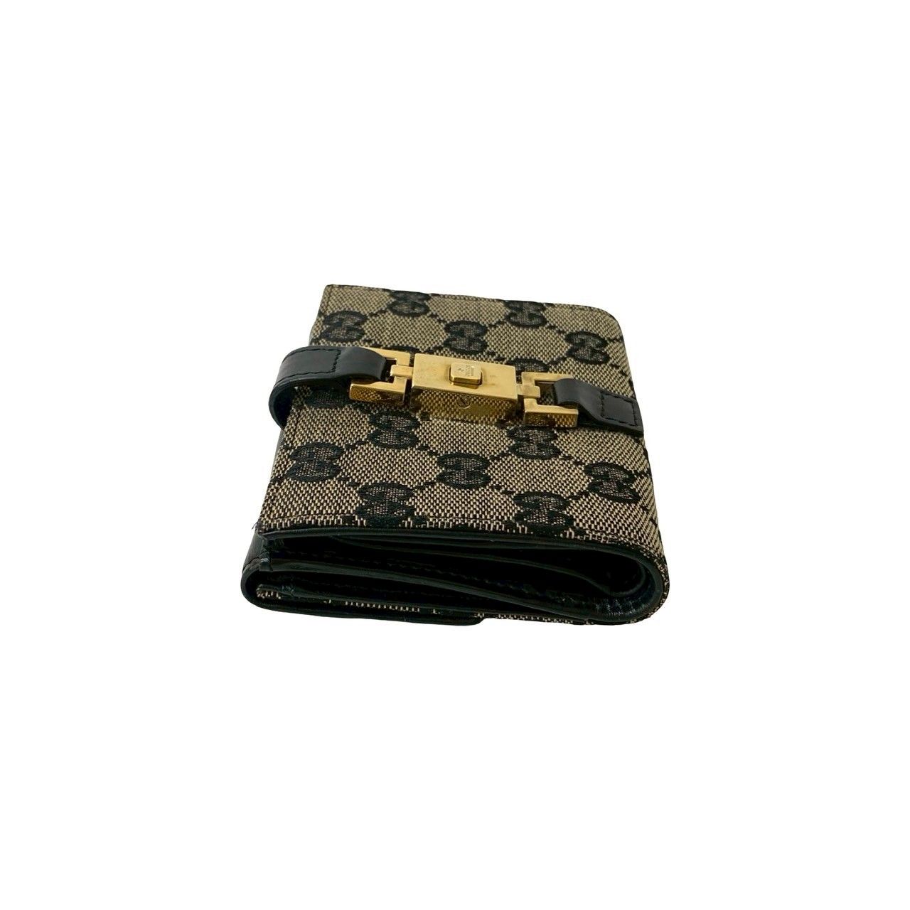 極 美品 GUCCI グッチ ジャッキー 金具 レザー 本革 GG キャンバス 二