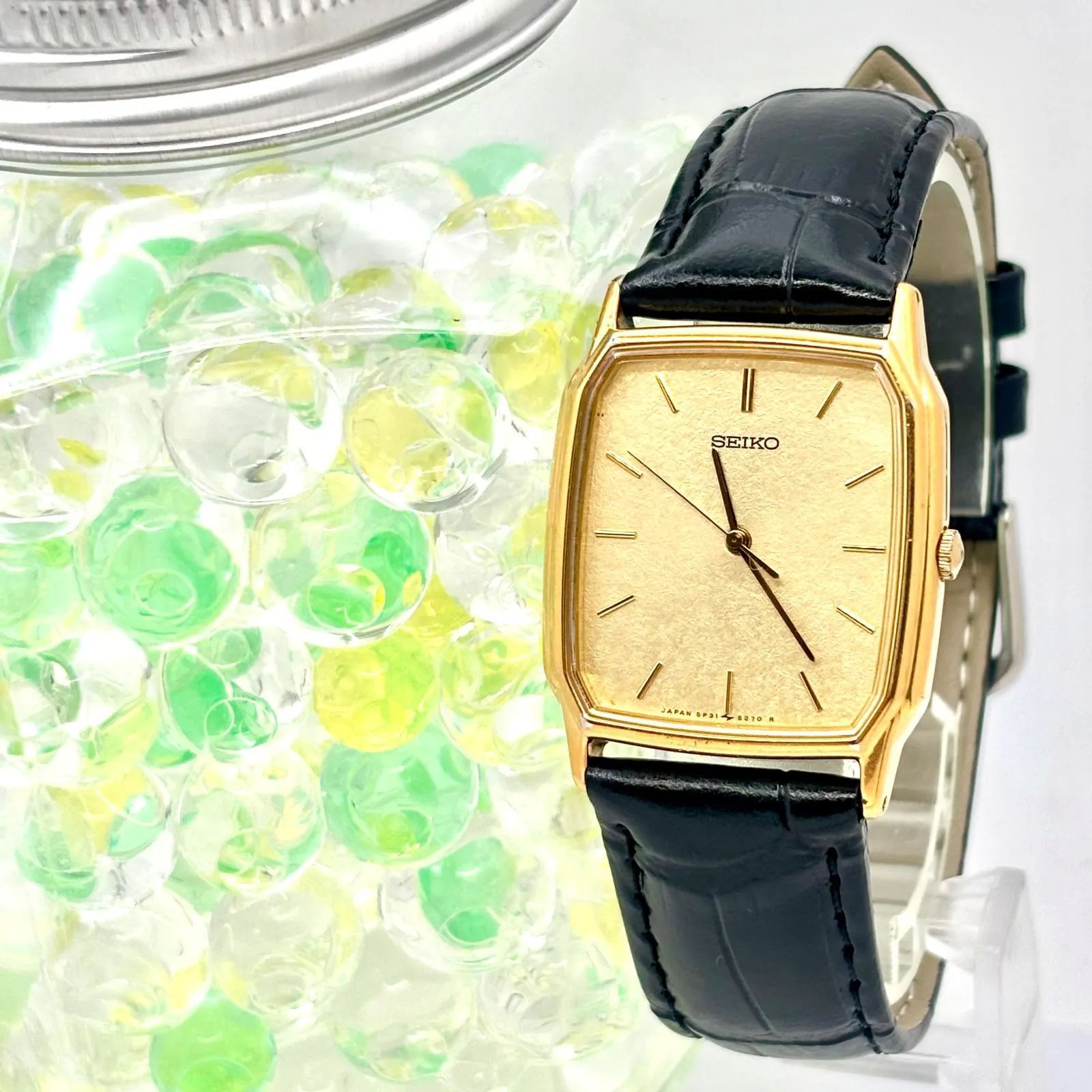 新品電池】SEIKO セイコー メンズ 腕時計 ゴールド レクタンギュラー 