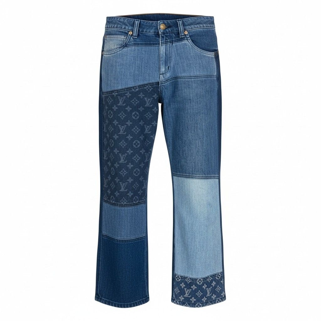 1a15 LOUIS VUITTON ルイヴィトン モノグラム切替 クロップドデニム