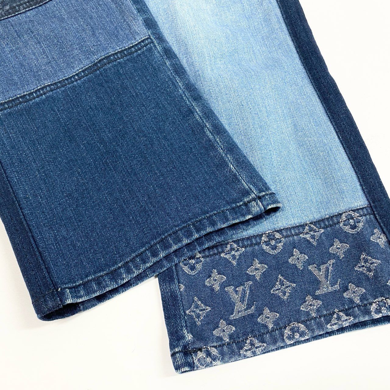 1a15 LOUIS VUITTON ルイヴィトン モノグラム切替 クロップドデニム