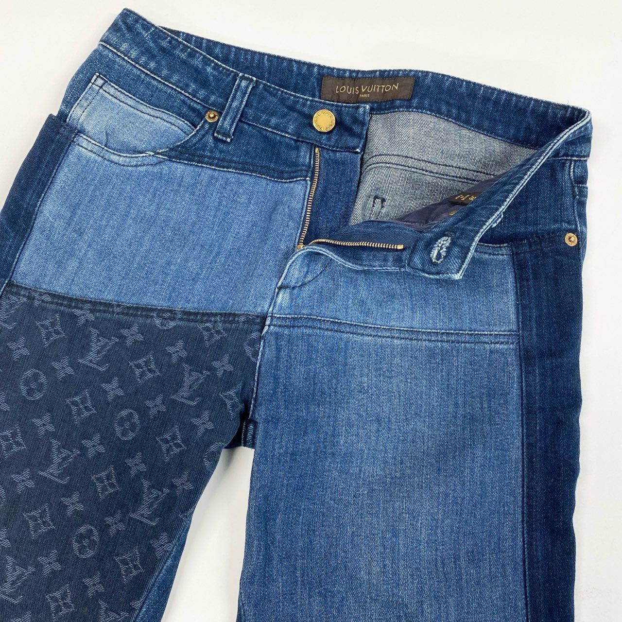 1a15 LOUIS VUITTON ルイヴィトン モノグラム切替 クロップドデニム