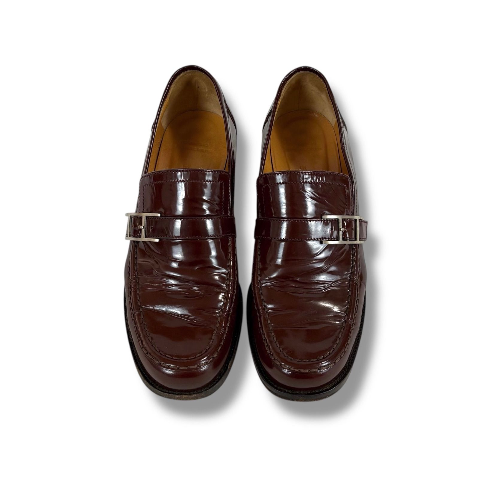 エルメス HERMES Hロゴ ローファー モカシン ブラウン パテントレザー