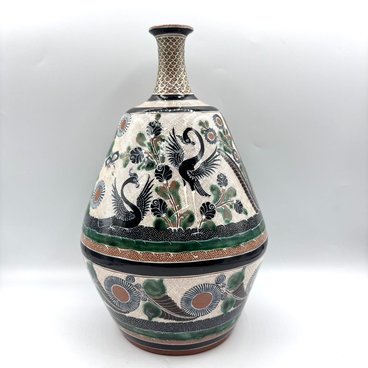 え沖】 トナラ焼き 花瓶 壺 JOSE BERNABE C ホセ ベルナベ作 メキシコ