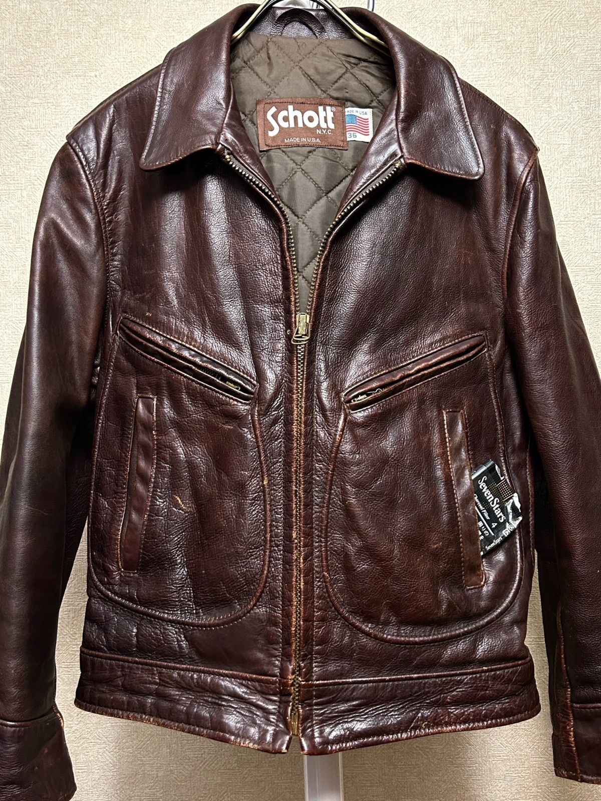 Schott ブラウン トラッカージャケット　36　シングル　茶 80年代初期Schottオールド茶タグDポケットIDEALジップトラッカーJKT