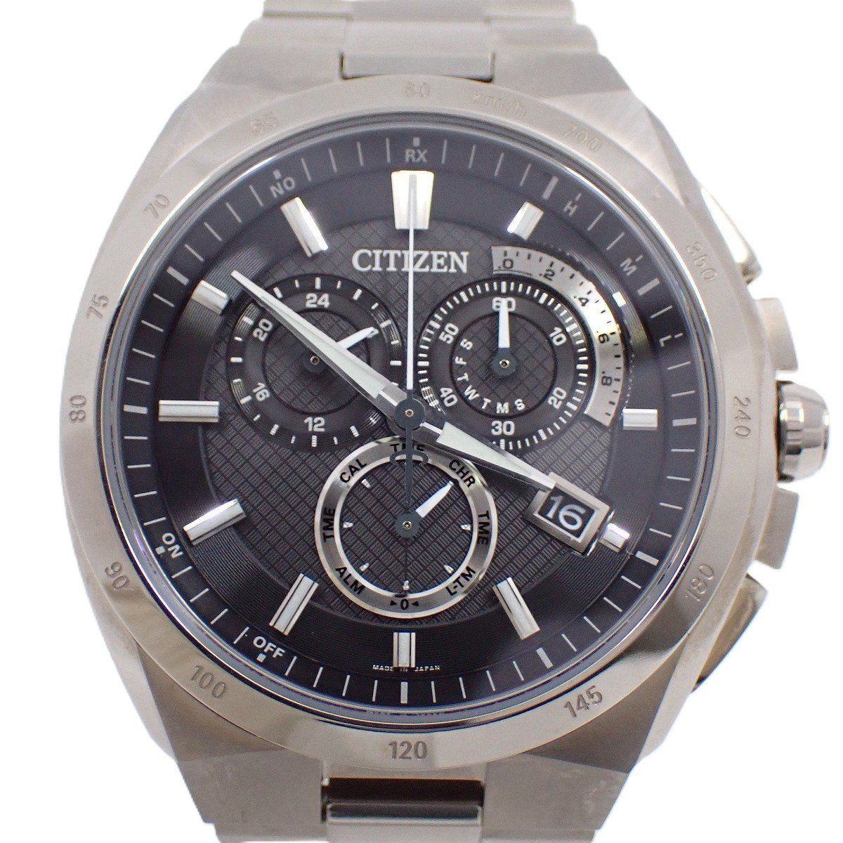 美品】シチズン アテッサ エコドライブ電波 クロノグラフ メンズ