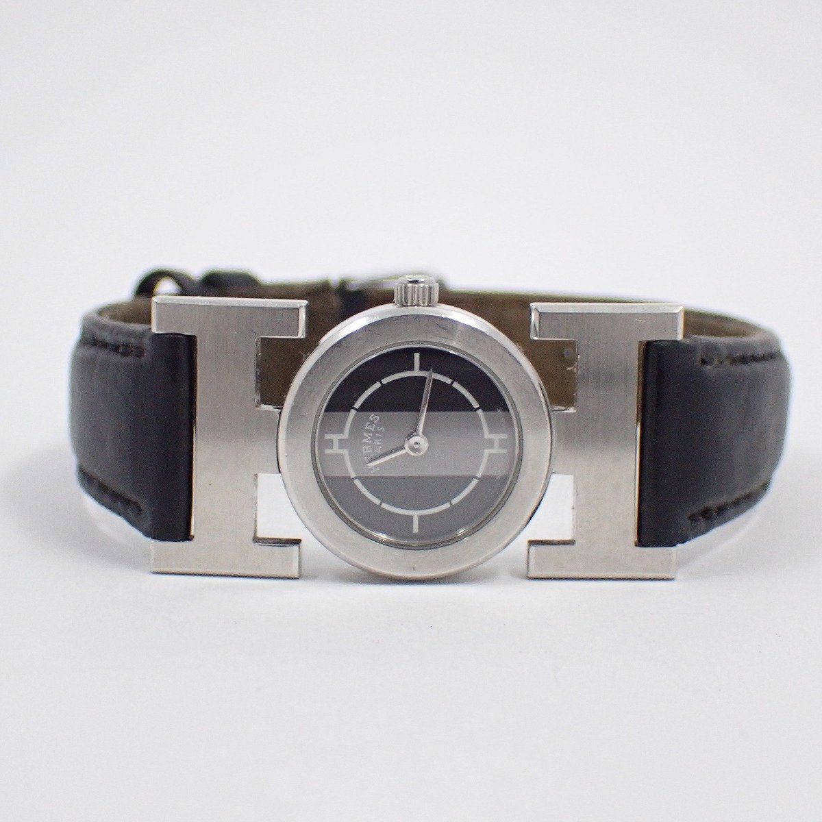 エルメス パプリカ クォーツ レディース 腕時計 グレー×黒文字盤 社外