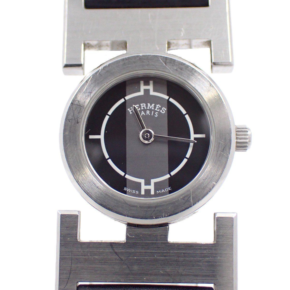エルメス パプリカ クォーツ レディース 腕時計 グレー×黒文字盤 社外