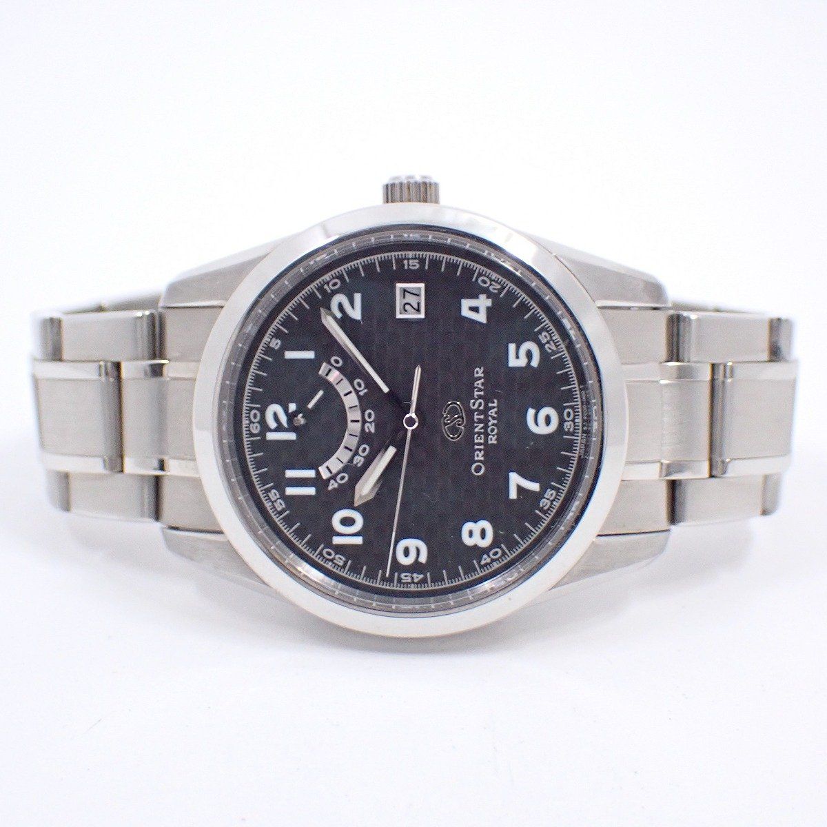  訳あり品 オリエントスター ロイヤル 500本 自動巻き メンズ 腕時計 パワーリザーブ カーボン文字盤 WZ0041FC いおき質店 Vネック 自動巻き時計 腕時計(アナログ)