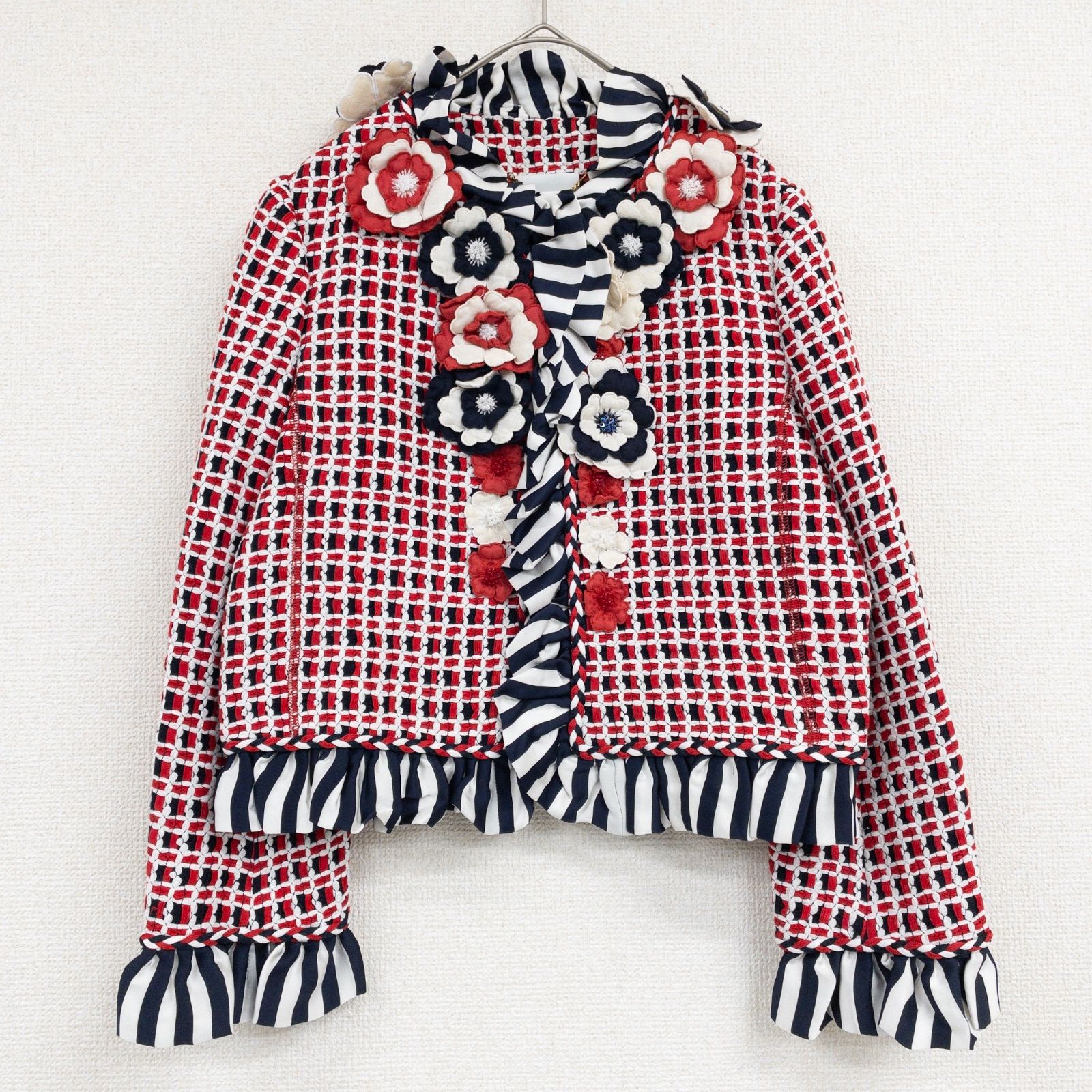 MOSCHINO モスキーノ セットアップ チェック 立体フラワーモチーフ