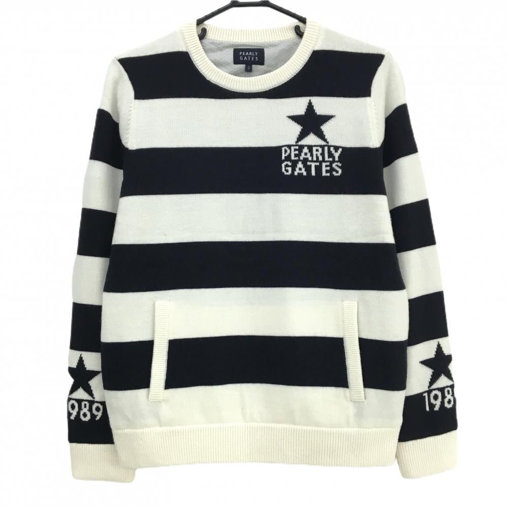 超美品】パーリーゲイツ セーター 白×黒 太ボーダー ウール混 ニット