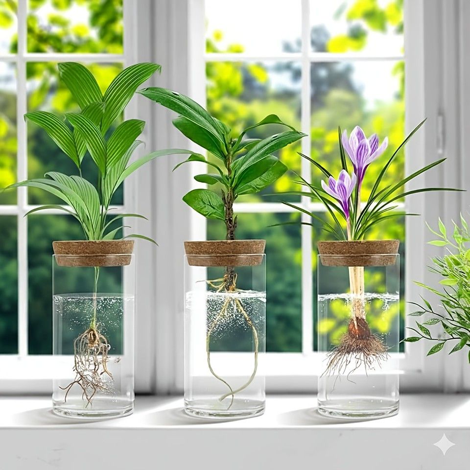 おしゃれな空間を演出】ガラス製 水耕栽培 花瓶 3個セット 透明 縦型