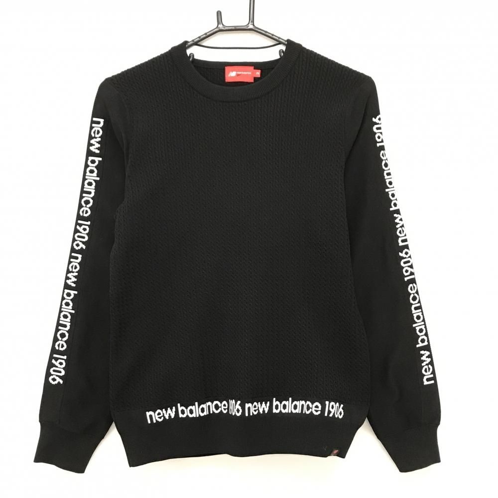 超美品】ニューバランスゴルフ セーター 黒 身頃立体編み ロゴ白