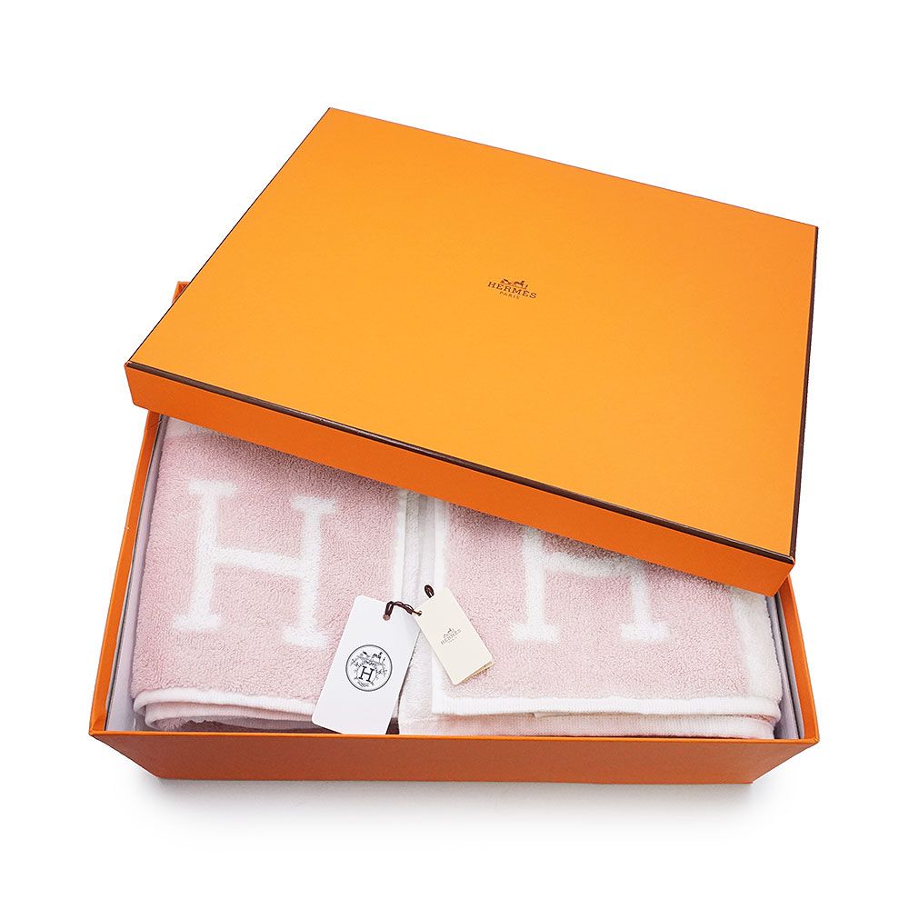 エルメス アヴァロン コットン100％ ローズリラ ピンク ホワイト フェイスタオル セット HERMES ♥品