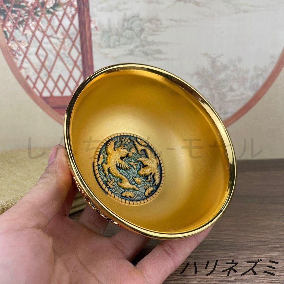 新品未使用 竜騰盛世撚糸琺瑯?金碗 龍鳳呈祥 装飾品 現代工芸品 美術品