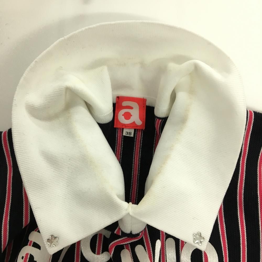 アルチビオ 襟付セーター 黒×ピンク ストライプ ウール混 ニット