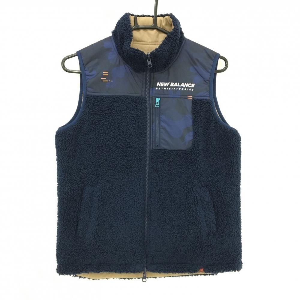 超美品】ニューバランスゴルフ リバーシブルボアベスト ネイビー