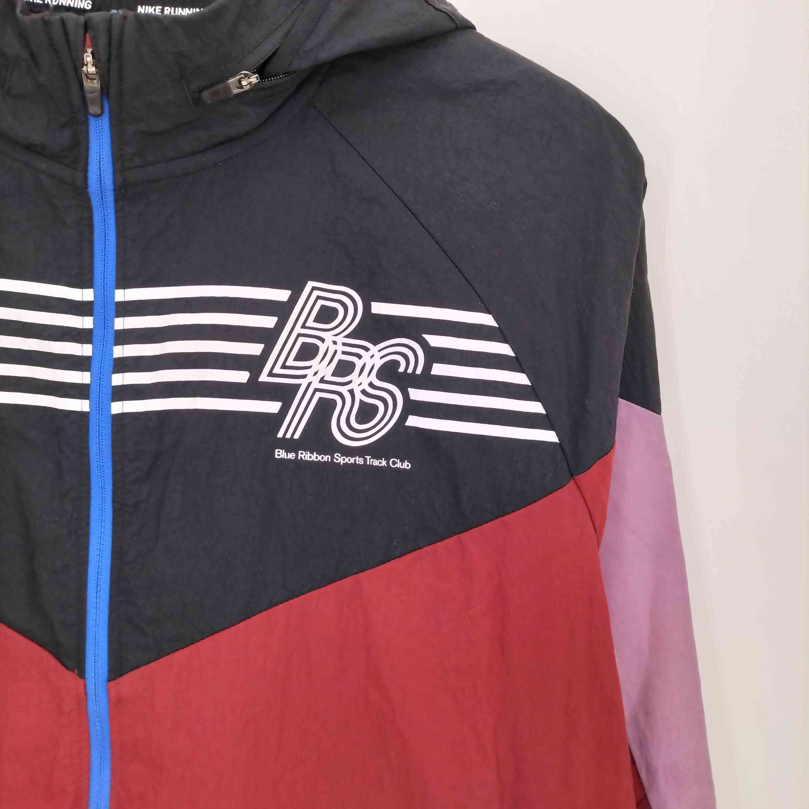 残少 L ナイキ BRS ランニング ジャケット　パーカー ブルーリボン 紺 赤 NIKE - 残少 L ナイキ BRS ランニング ジャケット パーカー ブルー