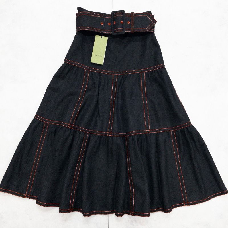 新品同様】GUCCI グッチ ロングスカート ステッチ フレア ベルト
