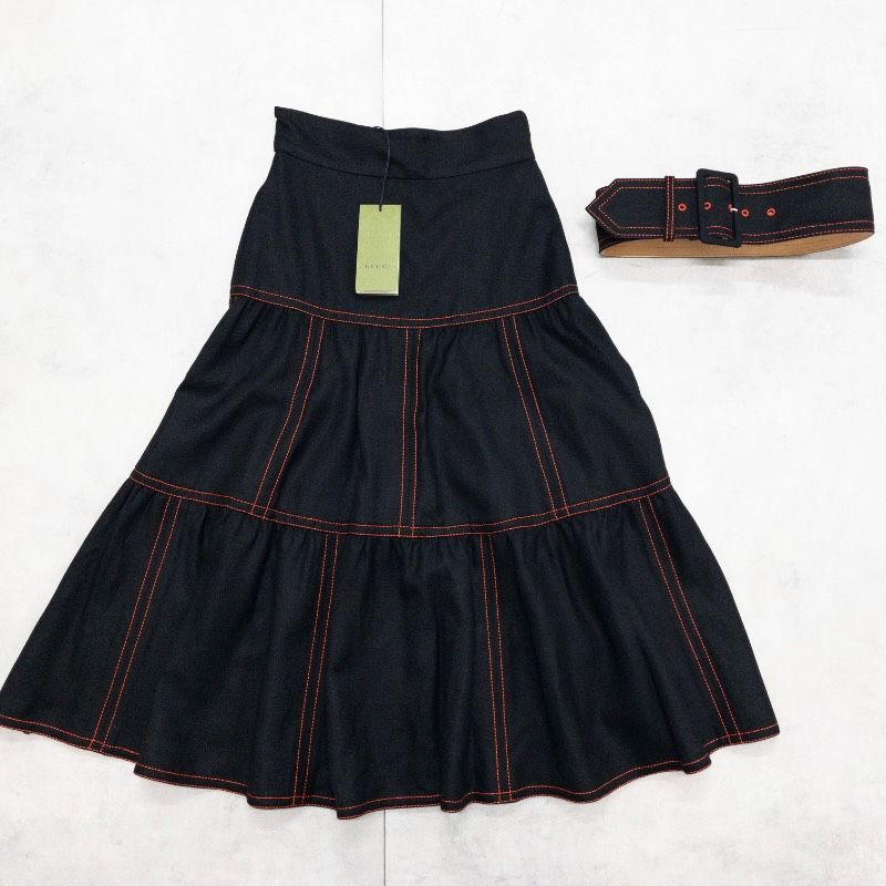 新品同様】GUCCI グッチ ロングスカート ステッチ フレア ベルト