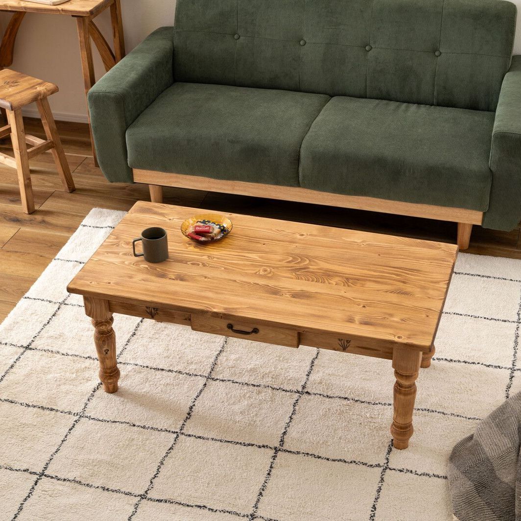 ♪カントリー調 天然木 センターテーブル ［幅100cm］ ローテーブル