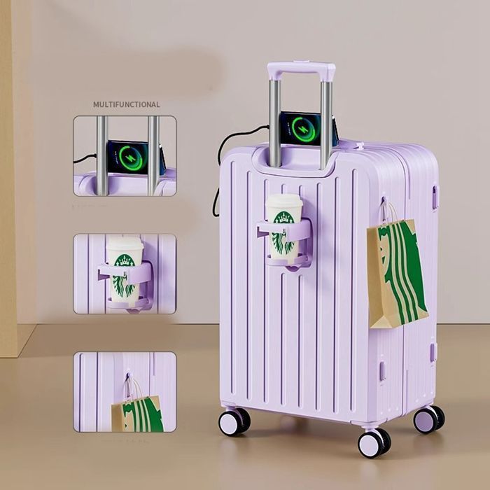 新品未使用機内持ち込み スーツケース 軽量 キャリーバッグ type-c USBポート付き 充電口 カップホルダー かわいい キャリーケース おしゃれ 旅行 出張 20インチ 無地 静音 大容量 40L 360度回転