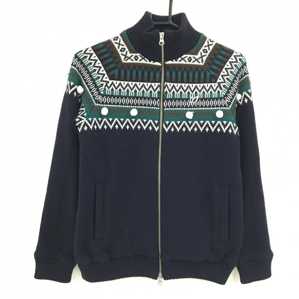 マスターバニー ニットジャケット ダークネイビー×白×グリーン系 裏地