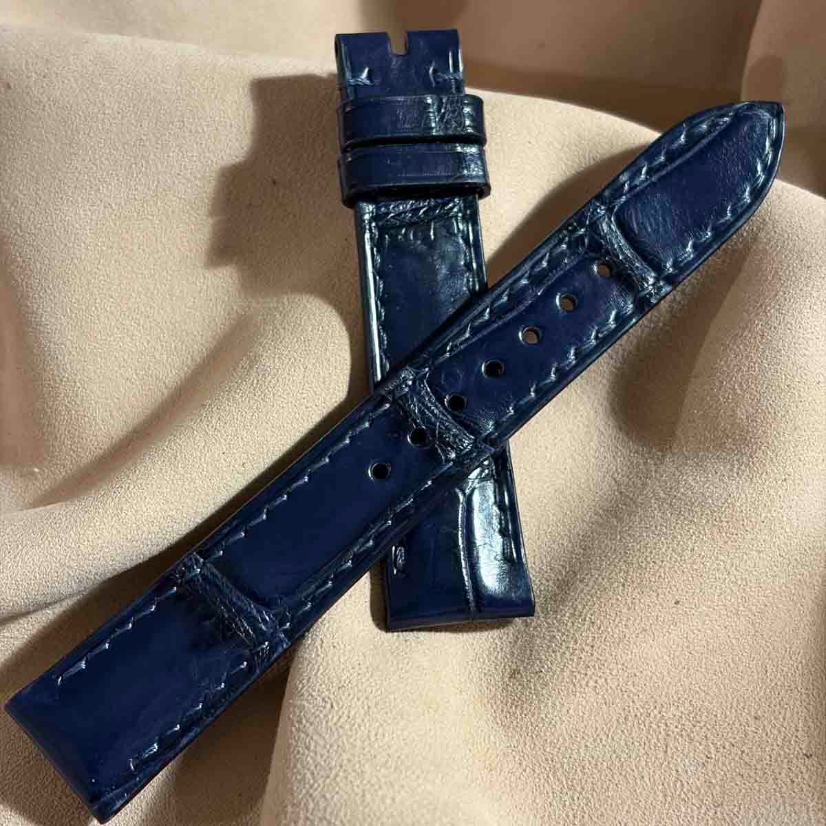 cro-1755 クロコダイル 腕時計ベルト ネイビー ラグ幅19mm cro-2008 クロコダイル 腕時計ベルト ネイビー (ラグ幅20 mm