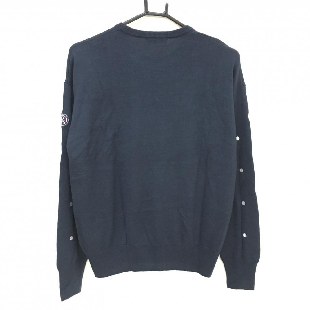 超美品】アンパスィ セーター ネイビー×白 前面・袖ドット ロゴさがら