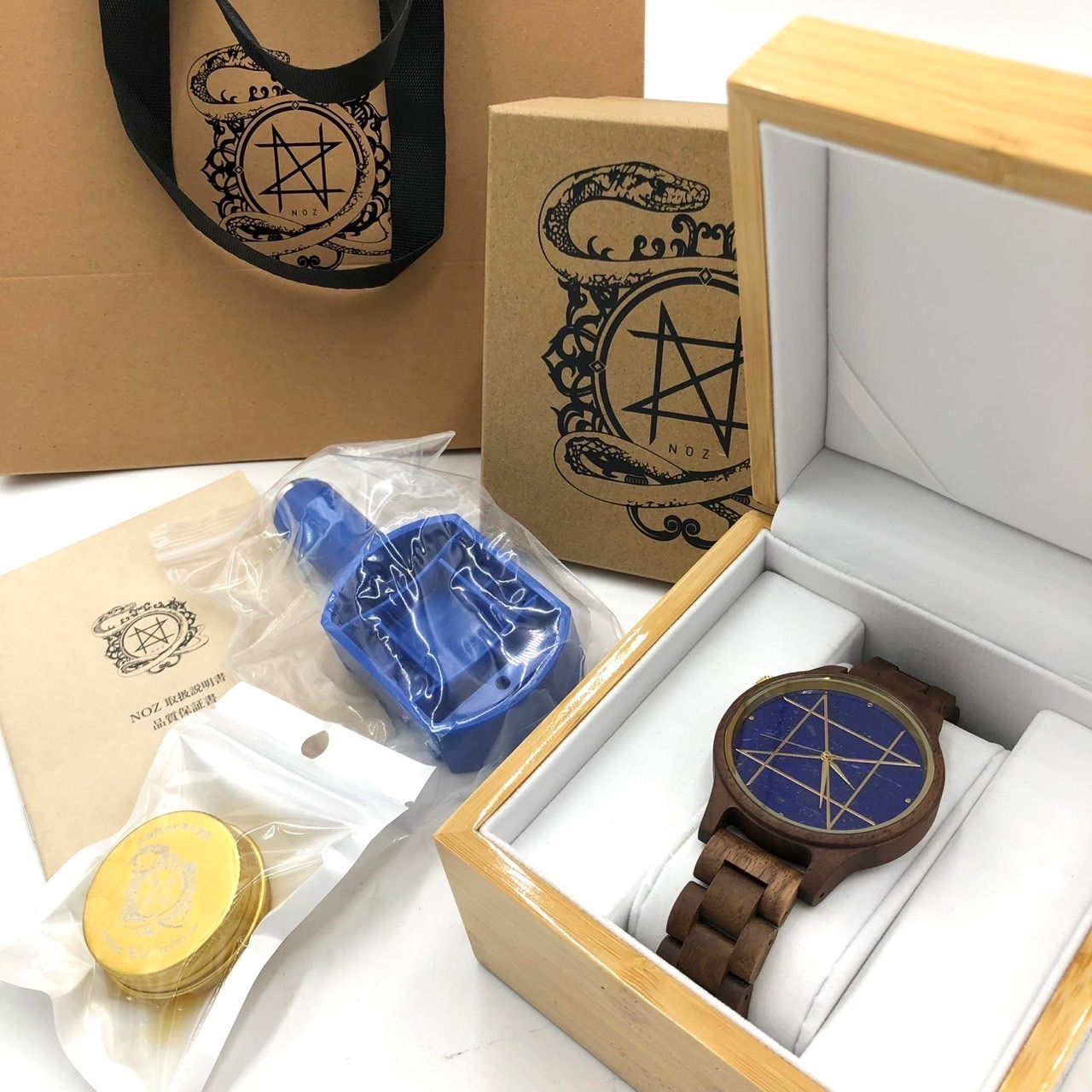 非稼働】新品未使用 NOZ ノズ 天然石×木製腕時計 ラピスラズリ