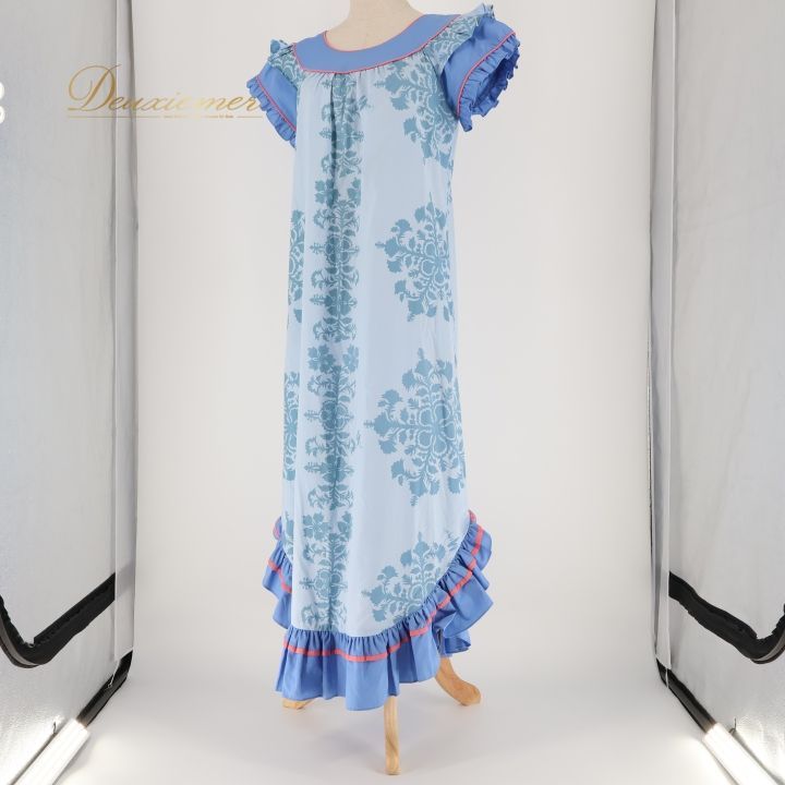 美品◎Mamo Howell マモハウエル フラダンス衣装 ムームー ハワイ製 フラダンス 衣装 ワンピース ドレス MAMO HOWELL ブルー系 ハワイ製