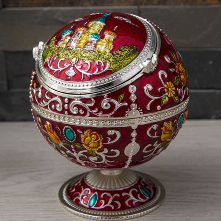 地球儀　タバコ入れ　金属　レトロ　置物　インテリア　工芸品　美術品　A1174 地球儀タバコ入れ金属レトロ置物インテリア工芸品美術品A1174