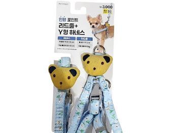ペット用 犬用 くまちゃん付き ハーネスセット 花柄 ライトブルー