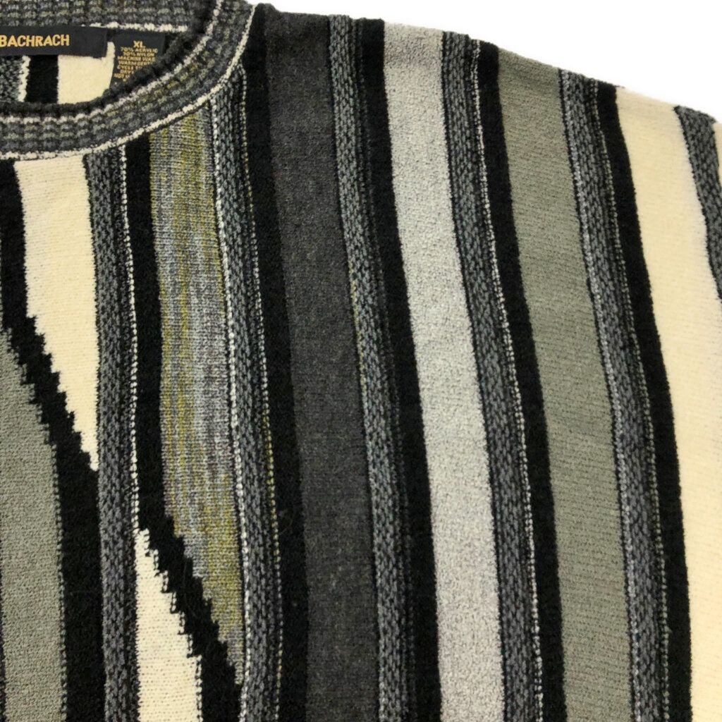 90年代 USA製 BACHRACH 3Dニットセーター ストライプ マルチカラー 