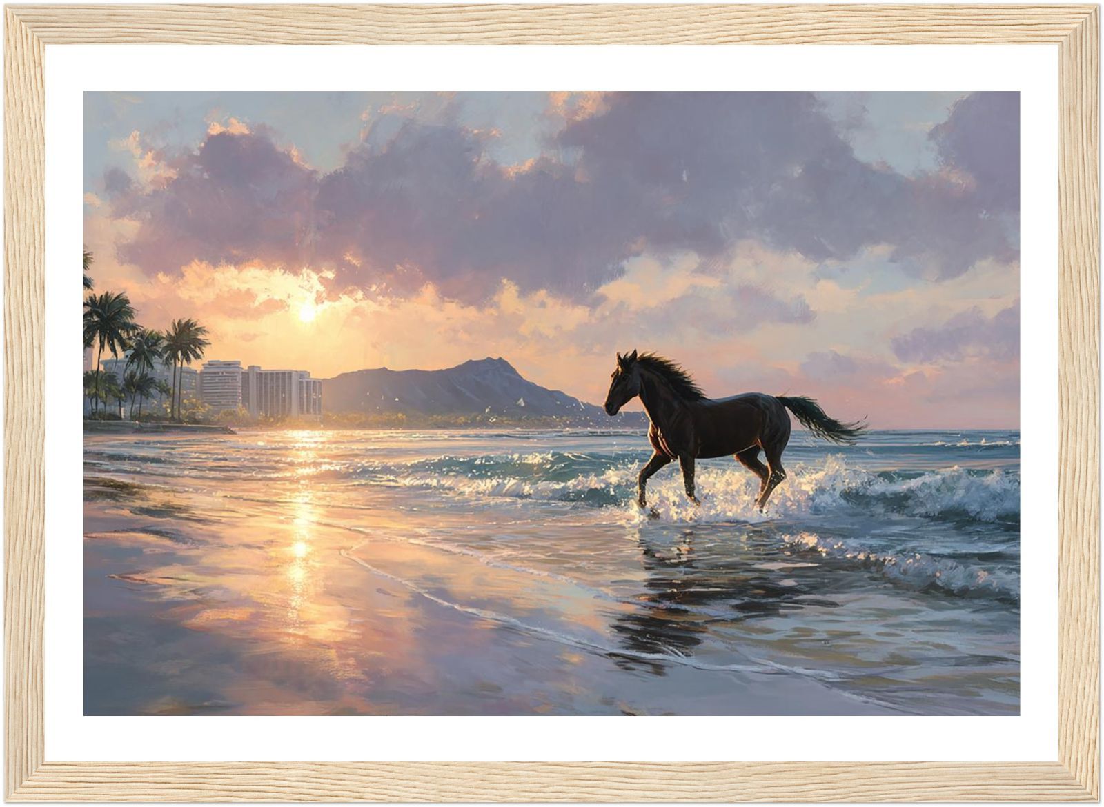 ハワイポスター A4｜夕陽にきらめく海を駆ける馬 - メルカリ