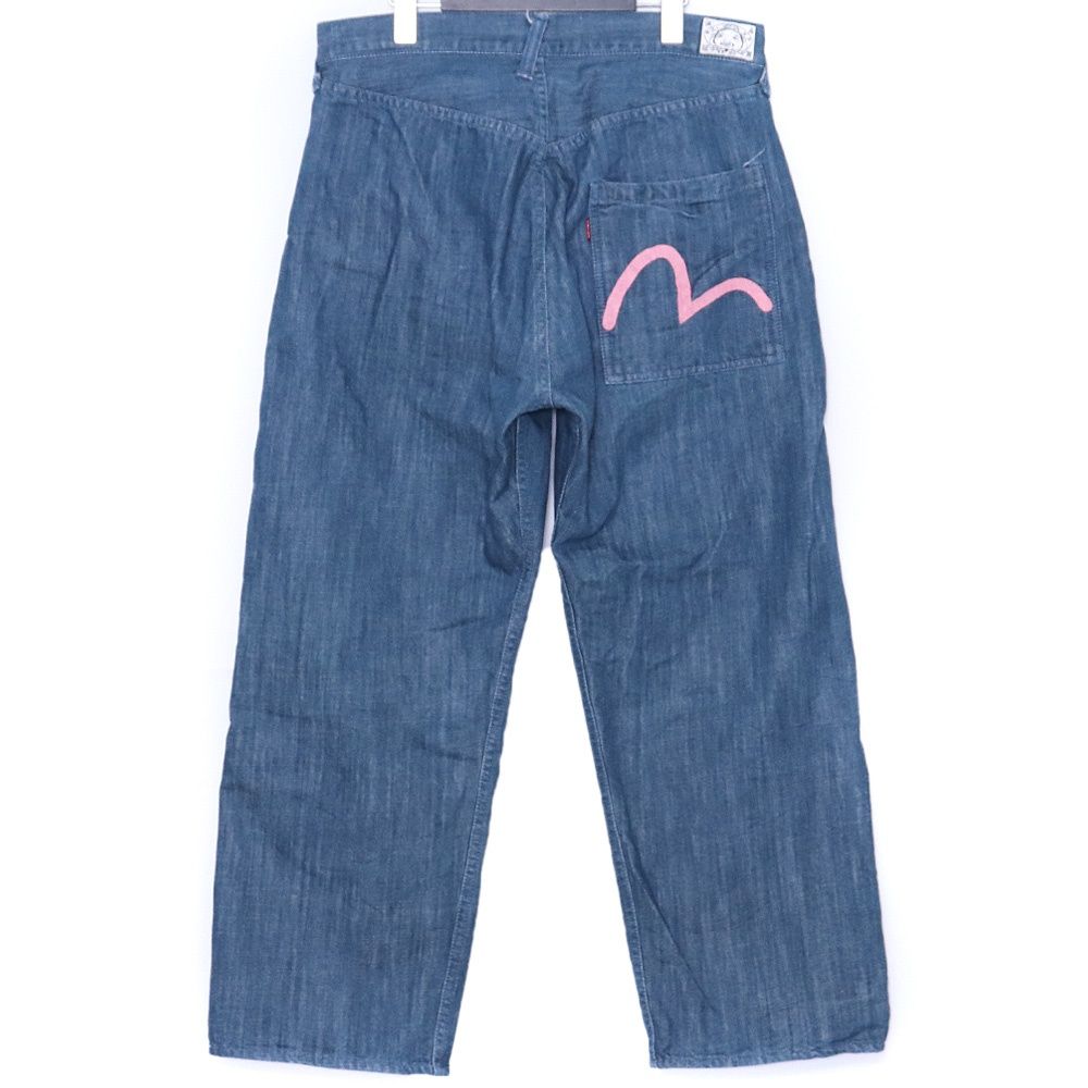 EVISU YAMANE ピンクカモメペイント デニムパンツ サイズ36 インディゴ EVISU デニムパンツ ピンクペイント カモメ